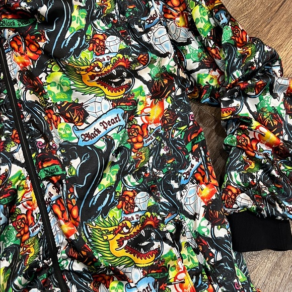 Black Diamond Men’s Hooded Zip Sweatshirt Reversible The Black Pearl Print - Picture 7 of 9